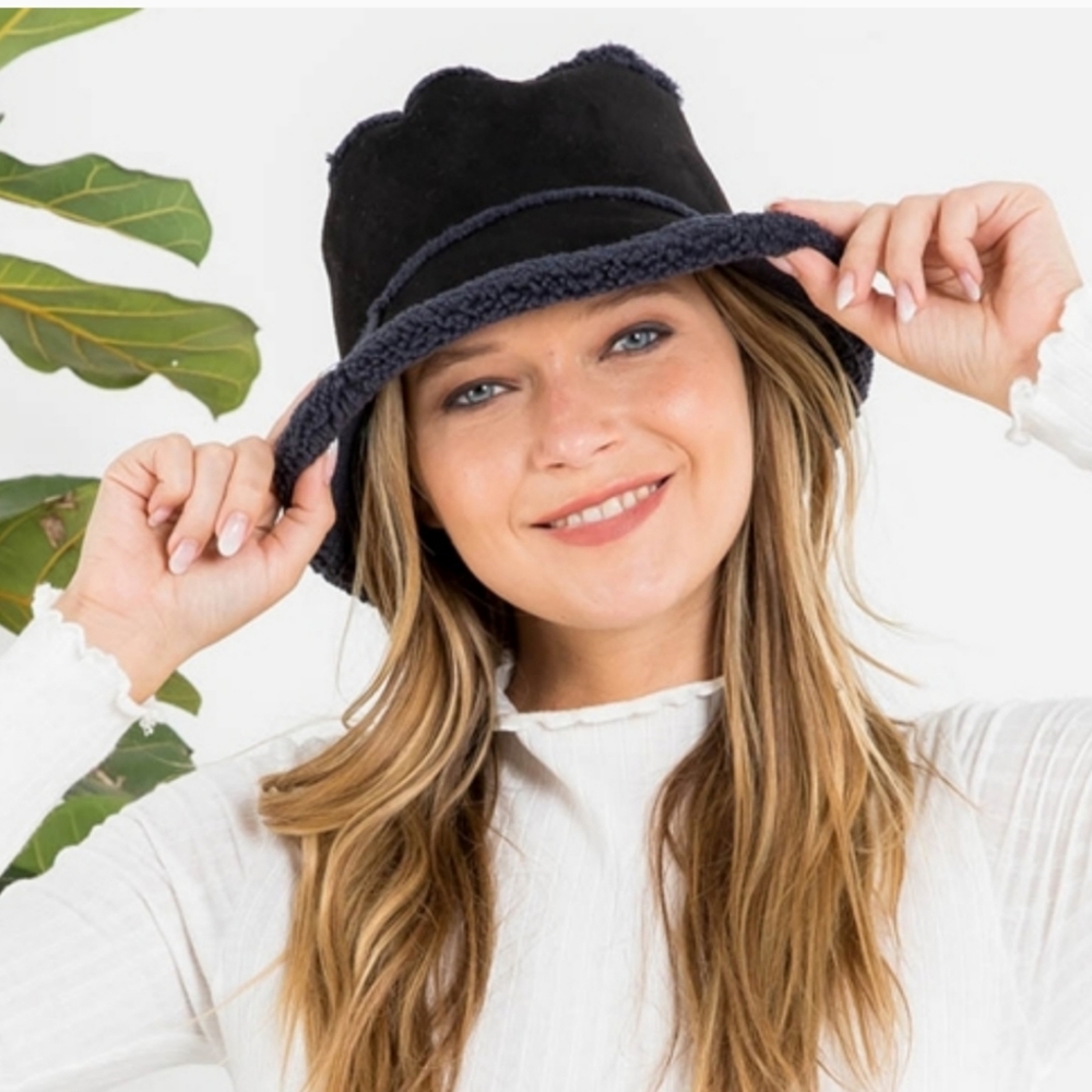 Suede Shearling lined women's hat